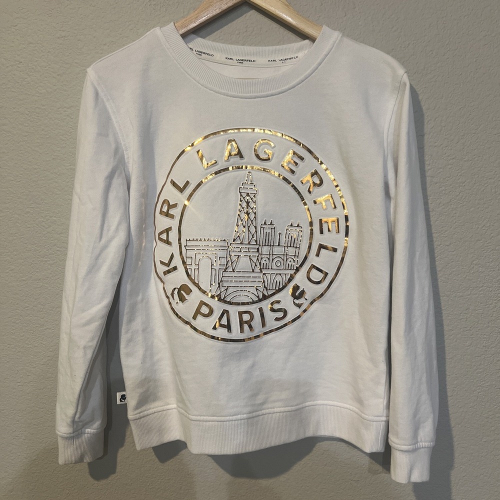 Karl Lagerfeld Paris Embossed Eiffel Tower Long Sleeve Sweatshirt XS